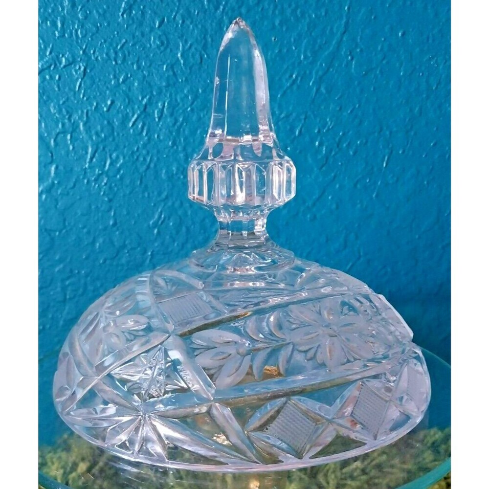 Vintage Zajecar 24% Lead Crystal LID ONLY Pinwheel Pattern Candy Dish Yugoslavia